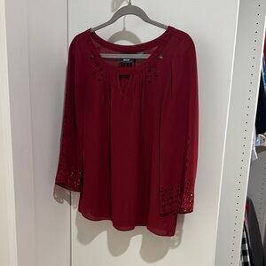 Maeve Deep Red Blouse with Cutout Details